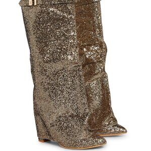 Public Desire" OVER THE TOP " Fold Over Glitter Boots - Gold(BRAND NEW!!!!!!!!!!